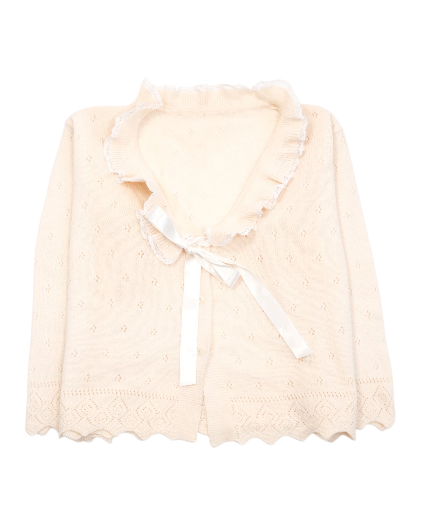 Cardigan – Light Beige with Lace and Bow