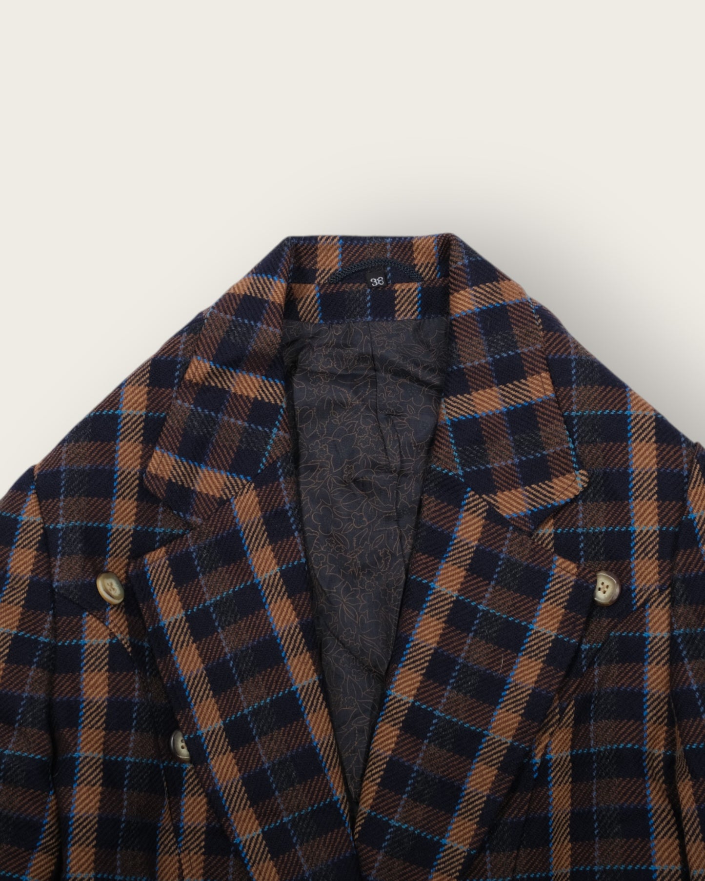 Double-Breasted Brown Plaid Blazer
