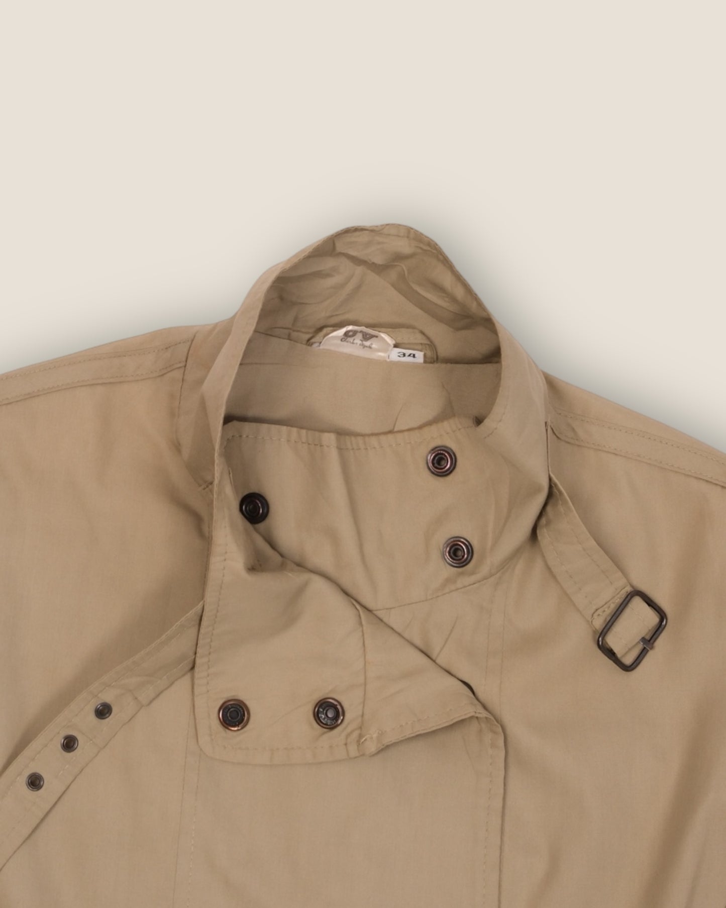 Khaki Technical Coat with High Collar & Buckle Neck Closure