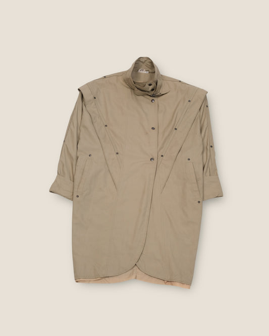 Khaki Technical Coat with High Collar & Buckle Neck Closure