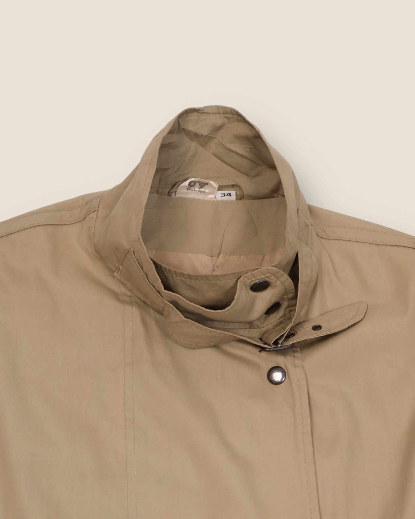 Khaki Technical Coat with High Collar & Buckle Neck Closure