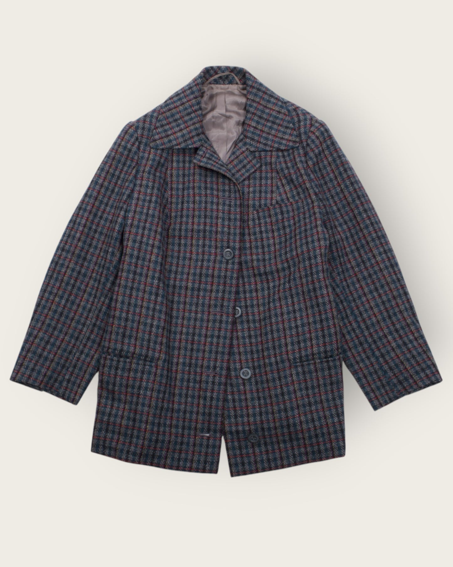 Retro Plaid Wool blazer – Blue, Red & Green Tones