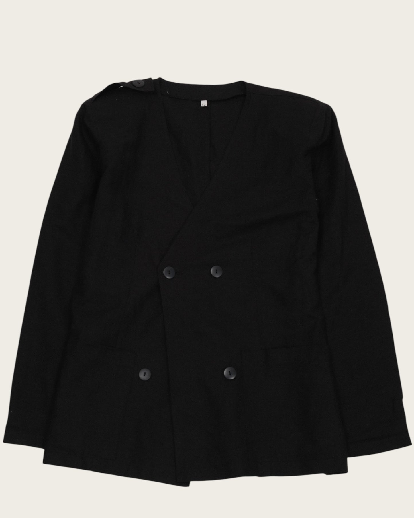 Structured Black Linen Blazer – Long Sleeve