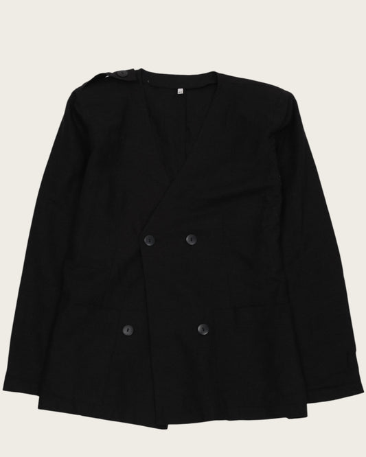 Structured Black Linen Blazer – Long Sleeve